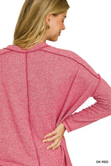 Zenana Soft Melange Hacci Exposed Seam Hi-low Tee - Trendsi - Flyclothing LLC