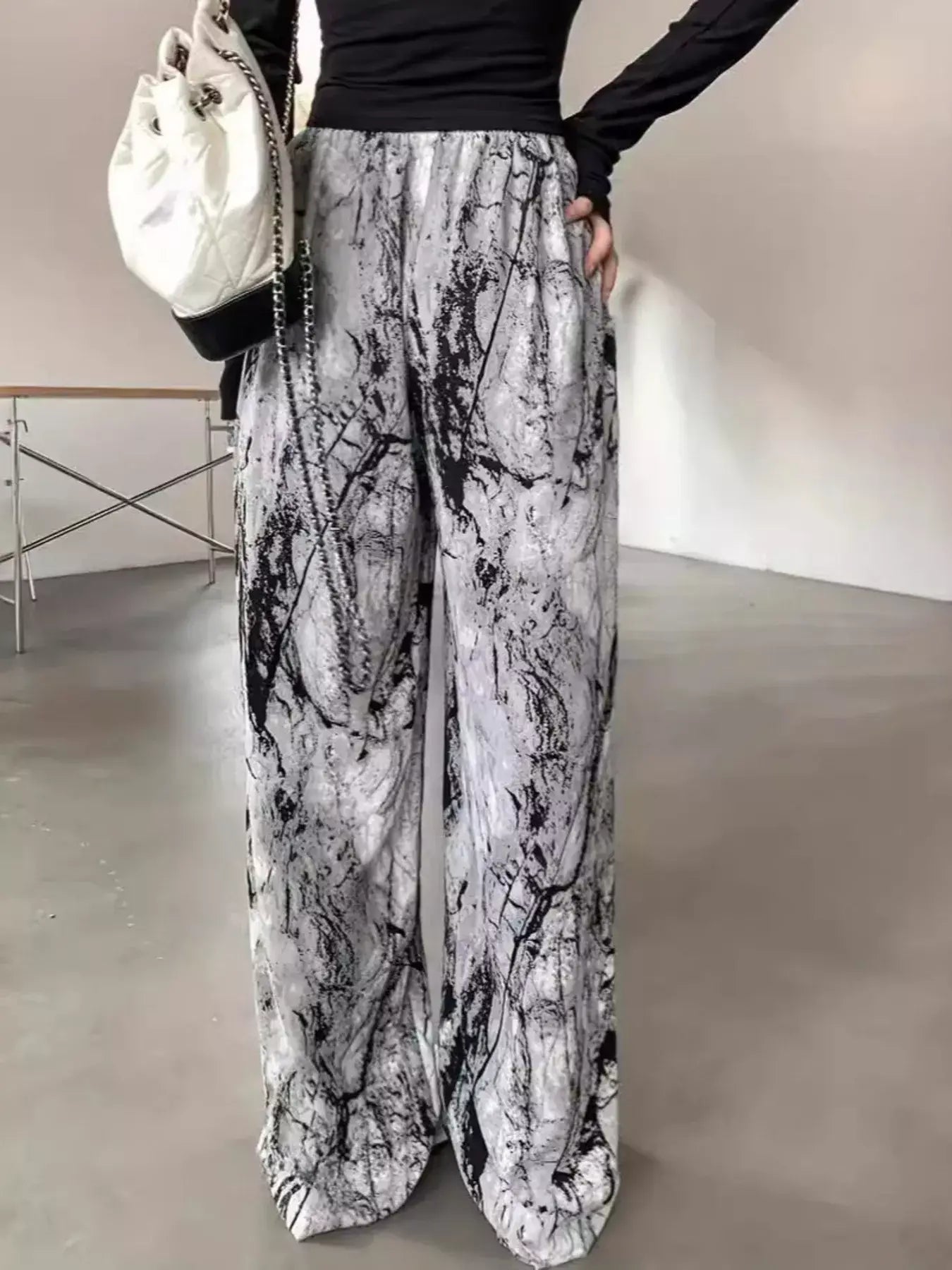 Abstract Print Wide Leg Pants - Trendsi - Flyclothing LLC