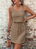 Eyelet Drawstring Round Neck Sleeveless Dress - Trendsi - Flyclothing LLC