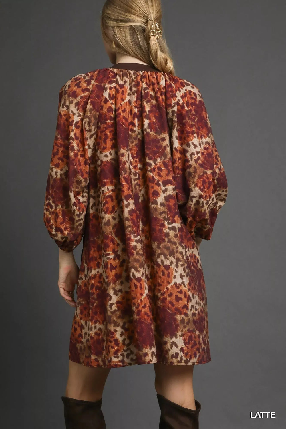 Umgee Animal Print Boho Tunic Dress with Contrast Trim Detail - Trendsi - Flyclothing LLC