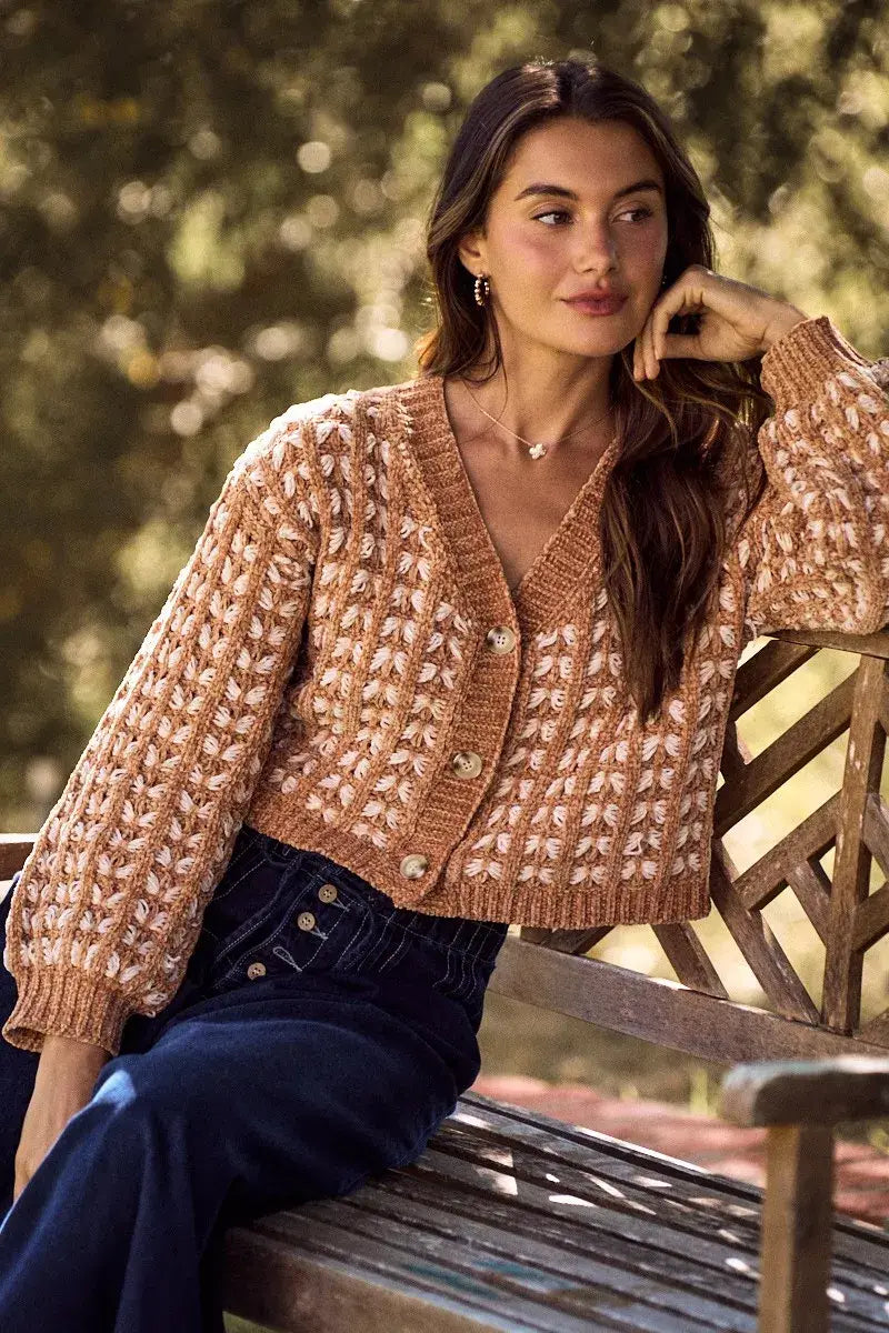 SO ME Soft Chenille Yarn Textur Button Sweater Cardigan - Trendsi - Flyclothing LLC