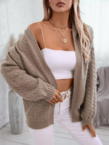 Cable Knit Open Front Hooded Cardigan - Trendsi - Flyclothing LLC