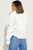 Baseball Sequin Dropped Shoulder Raw Hem Jacket - Trendsi - Flyclothing LLC