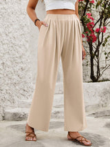 Elastic Waist Wide Leg Pants - Trendsi - Flyclothing LLC