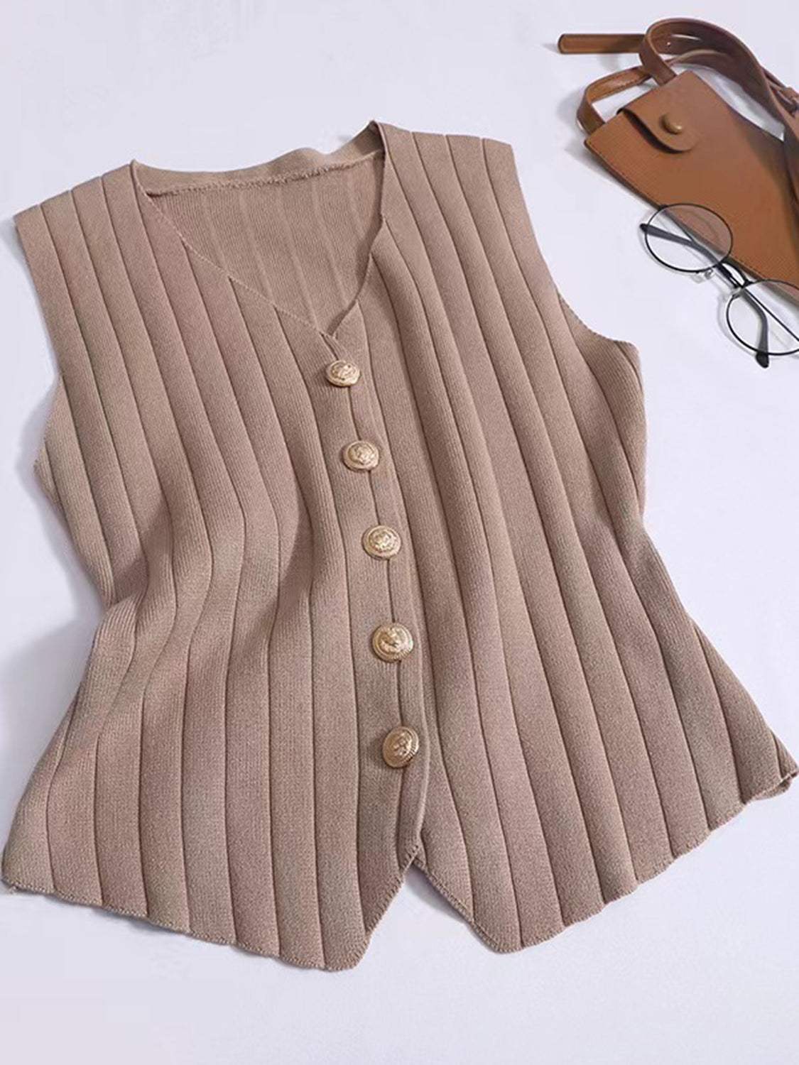 V-Neck Tank, Cardigan and Pants Three-Piece Sweater Set - Trendsi - Flyclothing LLC