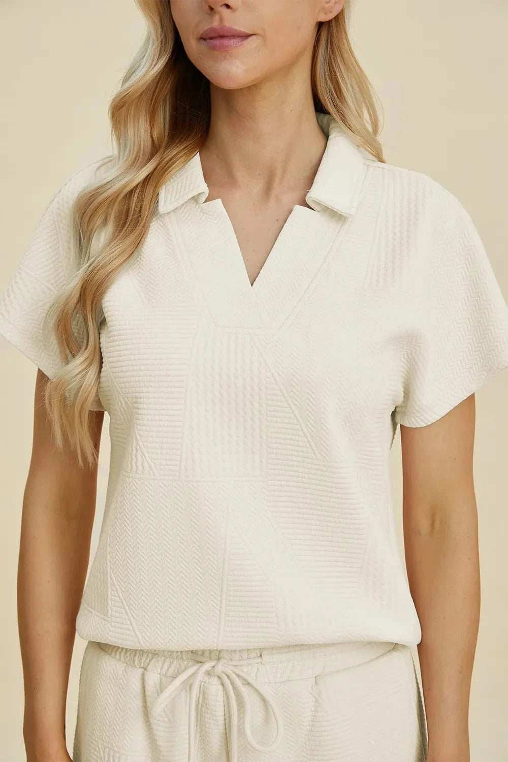 Double Take Full Size Collared Neck Short Sleeve Top and Pants Set - Trendsi - Flyclothing LLC