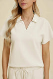 Double Take Full Size Collared Neck Short Sleeve Top and Pants Set - Trendsi - Flyclothing LLC