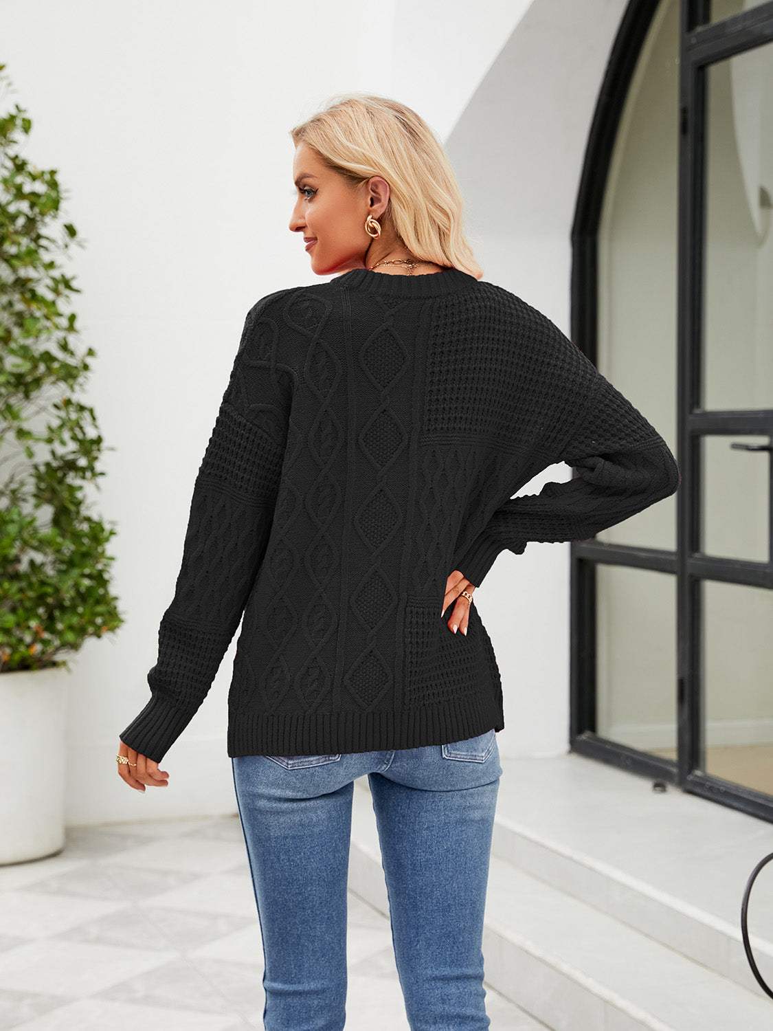 Round Neck Dropped Shoulder Sweater - Trendsi - Flyclothing LLC