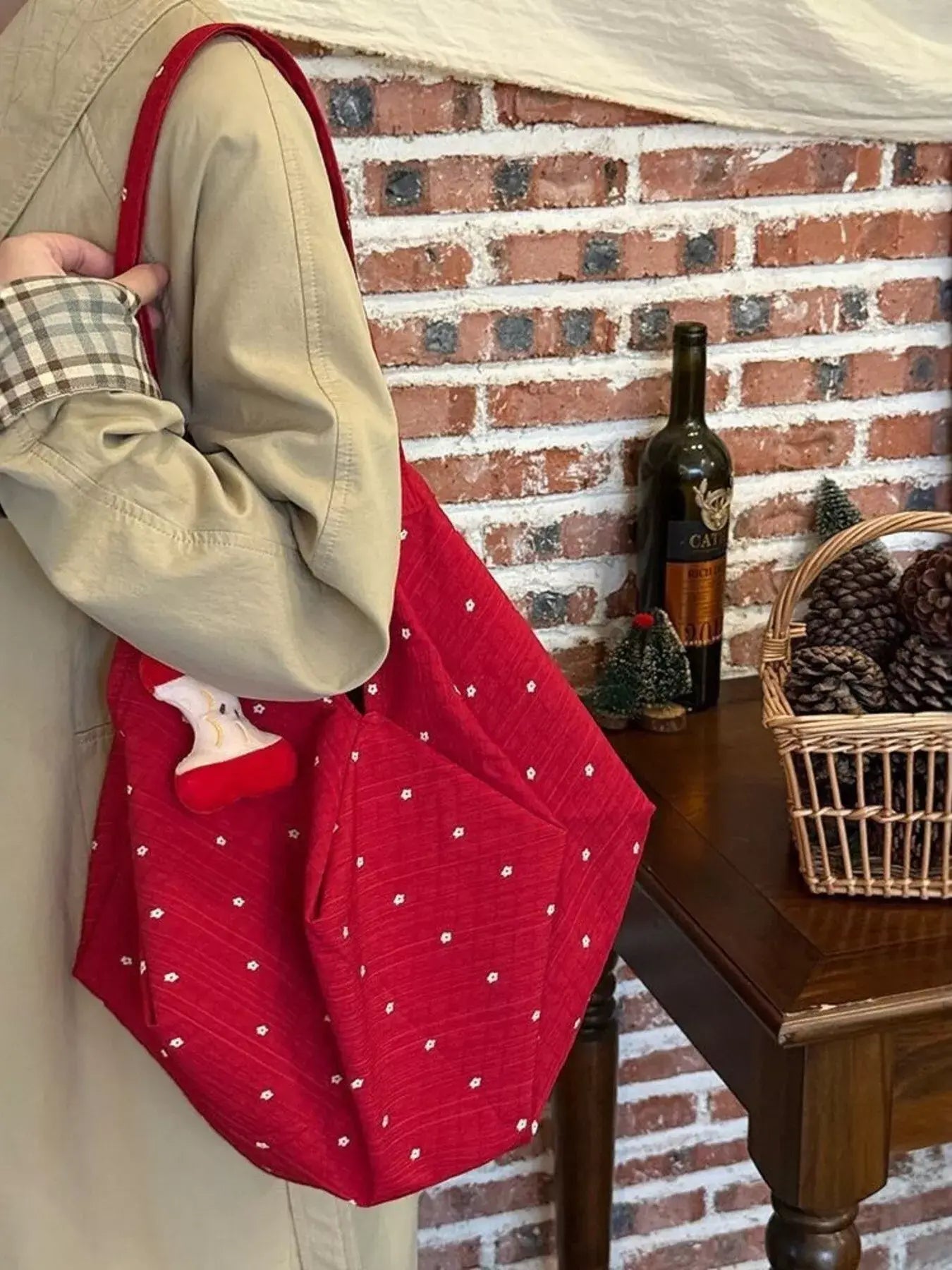 Polka Dot Handbag with Apple Charm - Trendsi - Flyclothing LLC