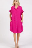 Mittoshop Button Down Flounce Sleeve Dress with Pockets - Trendsi