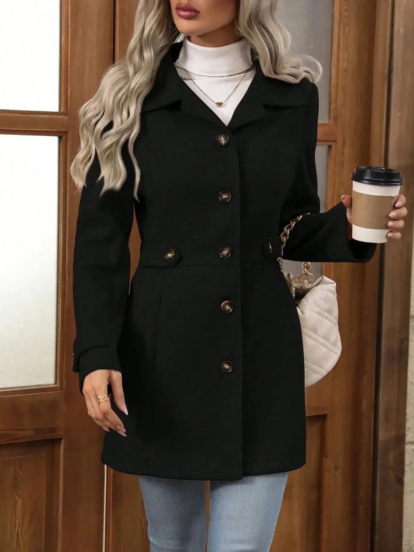 Button Up Long Sleeve Coat - Trendsi - Flyclothing LLC