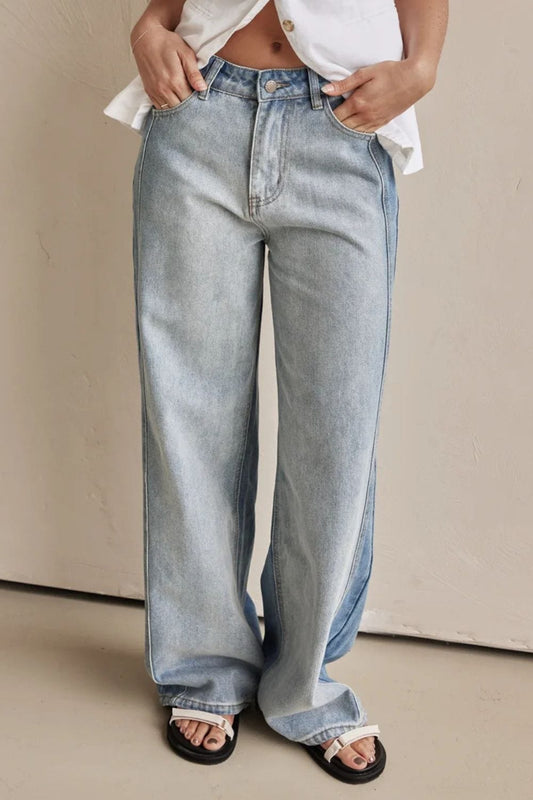 Contrast Straight Leg Jeans with Pockets - Trendsi