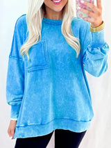 Mineral Wash Raw Seam Double Patched Pocket Sweatshirt - Trendsi - Flyclothing LLC