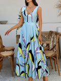 Devine  Printed Sleeveless Maxi Dress - Trendsi