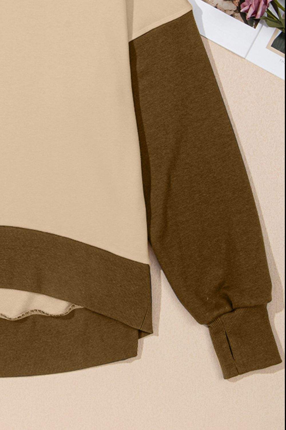 Contrast Round Neck Long Sleeve Sweatshirt - Trendsi - Flyclothing LLC