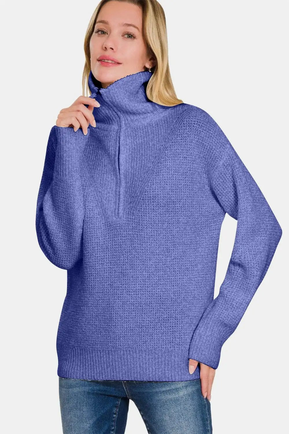 Zenana Half Zip Long Sleeve Sweater - Trendsi