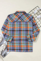 Plaid Collared Neck Long Sleeve Shirt - Trendsi - Flyclothing LLC
