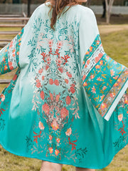 Plus Size Printed Open Front Long Sleeve Cover Up - Trendsi