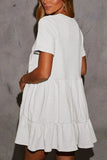 Tiered Round Neck Short Sleeve Mini Dress - Trendsi