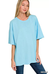 Zenana Cotton Short Sleeve Oversized Tunic Tee - Trendsi - Flyclothing LLC