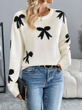 Perfee Bow Graphic Round Neck Long Sleeve Sweater - Trendsi