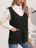 Pocketed V-Neck Sweater Vest - Trendsi - Flyclothing LLC