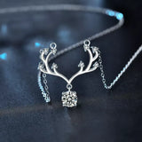 1 Carat Moissanite 925 Sterling Silver Deer Antler Pendant Necklace - Trendsi - Flyclothing LLC