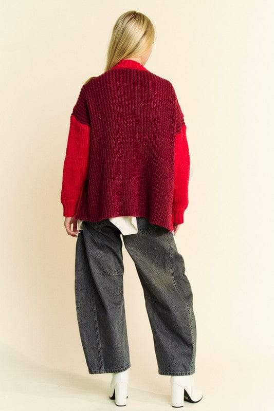 Davi & Dani Cable-Knit Color Block Open Front Cardigan - Trendsi - Flyclothing LLC