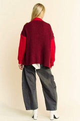 Davi & Dani Cable-Knit Color Block Open Front Cardigan - Trendsi - Flyclothing LLC