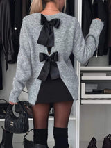 Bow Slit Back Round Neck Sweater - Trendsi - Flyclothing LLC