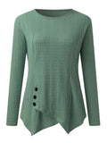 Decorative Button Round Neck Long Sleeve Top - Trendsi - Flyclothing LLC