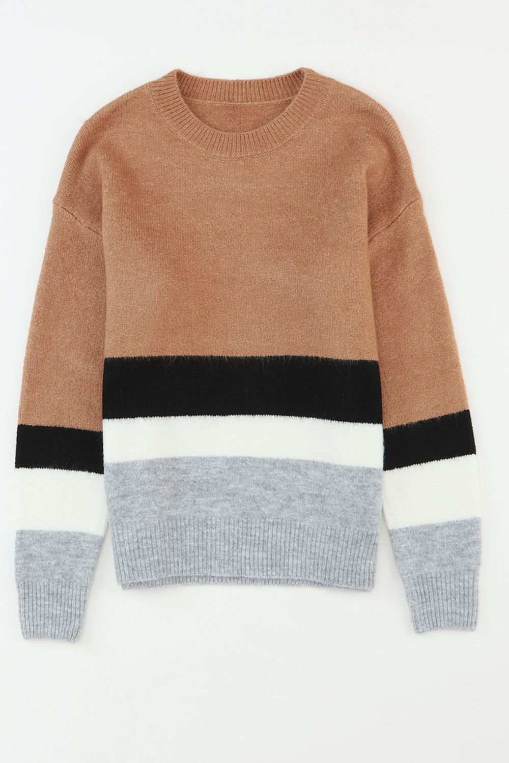 Color Block Round Neck Dropped Shoulder Sweater - Trendsi - Flyclothing LLC