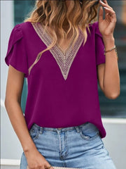 V-Neck Petal Sleeve Blouse Trendsi