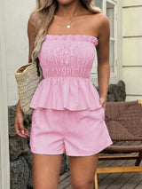 Striped Strapless Peplum Top and Shorts Two-Piece Set - Trendsi - Flyclothing LLC