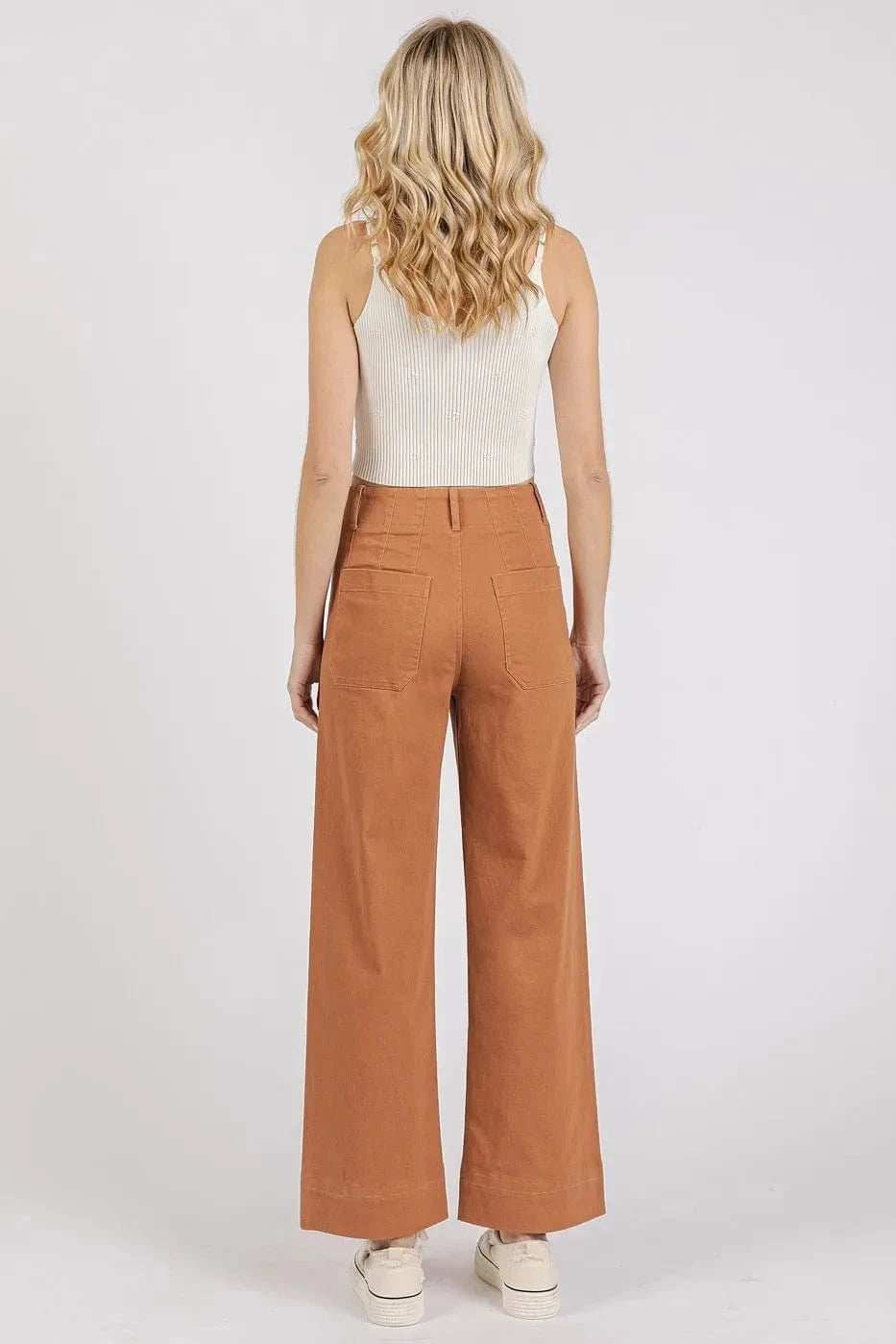 Mittoshop Twill Patch Pocket High Rise Wide Leg Pants - Trendsi - Flyclothing LLC