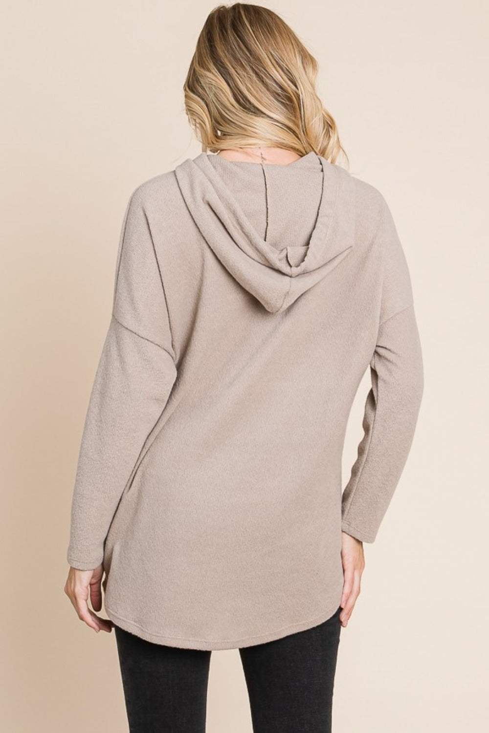 BOMBOM Contrast Drawstring Drop Shoulder Knit Hoodie - Trendsi - Flyclothing LLC