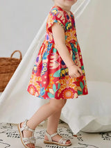 Children's Floral Print Button Detail Casual Dress - Trendsi - Flyclothing LLC