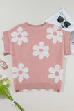 Pearl Trim Round Neck Short Sleeve Sweater - Trendsi - Flyclothing LLC