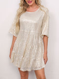 Sequin Round Neck Half Sleeve Mini Dress - Trendsi