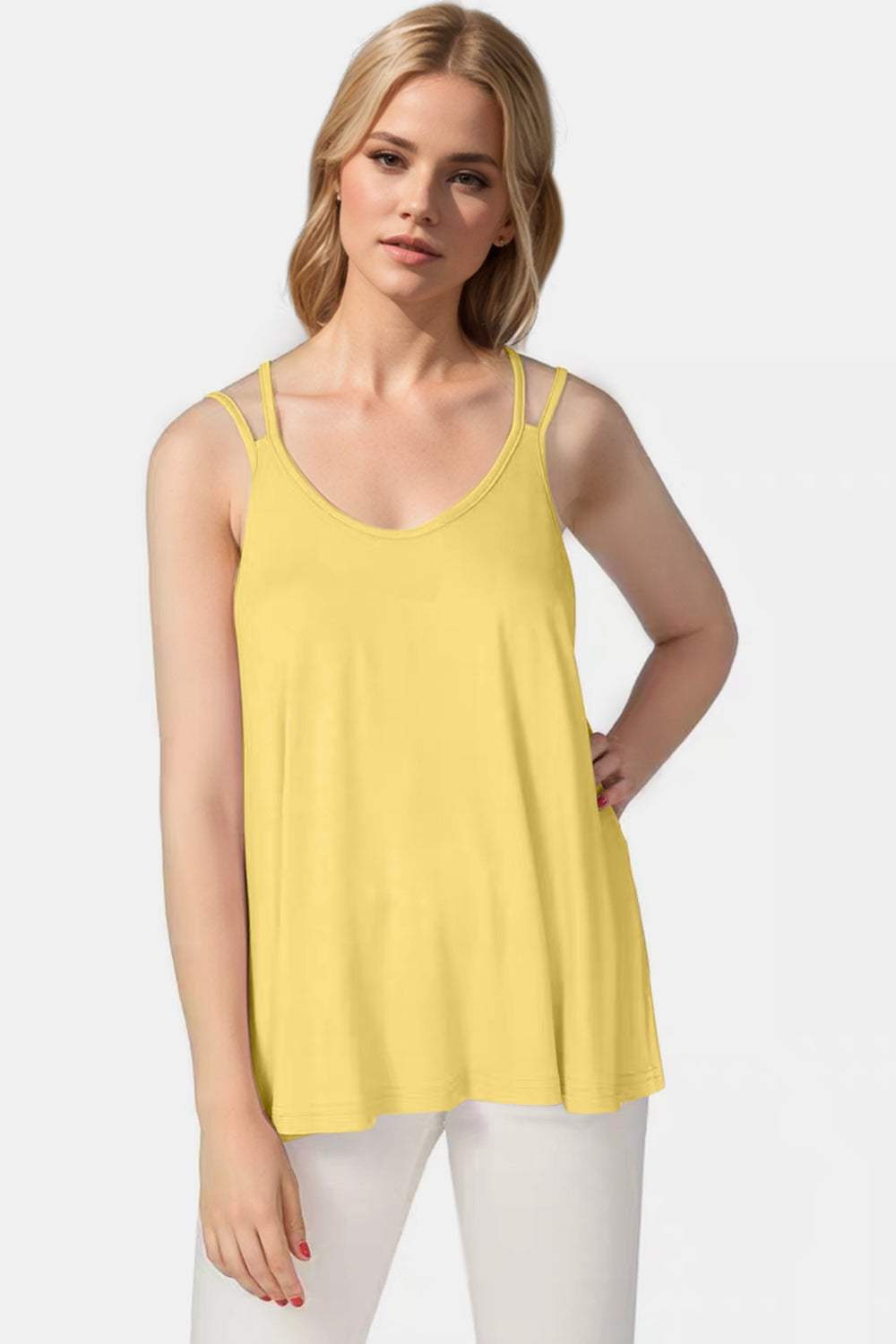 Basic Bae Bamboo Scoop Neck Double Spaghetti Straps Cami - Trendsi - Flyclothing LLC