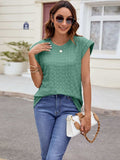 Textured Round Neck Cap Sleeve T-Shirt - Trendsi - Flyclothing LLC
