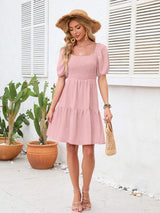 Swiss Dot Smocked Square Neck Dress - Trendsi - Flyclothing LLC