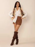 Embroidered Fuzzy Trim Open Front Vest Coat - Trendsi - Flyclothing LLC