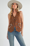 Aemi + Co Heart Rivet Detail Suede Vest Coat - Trendsi