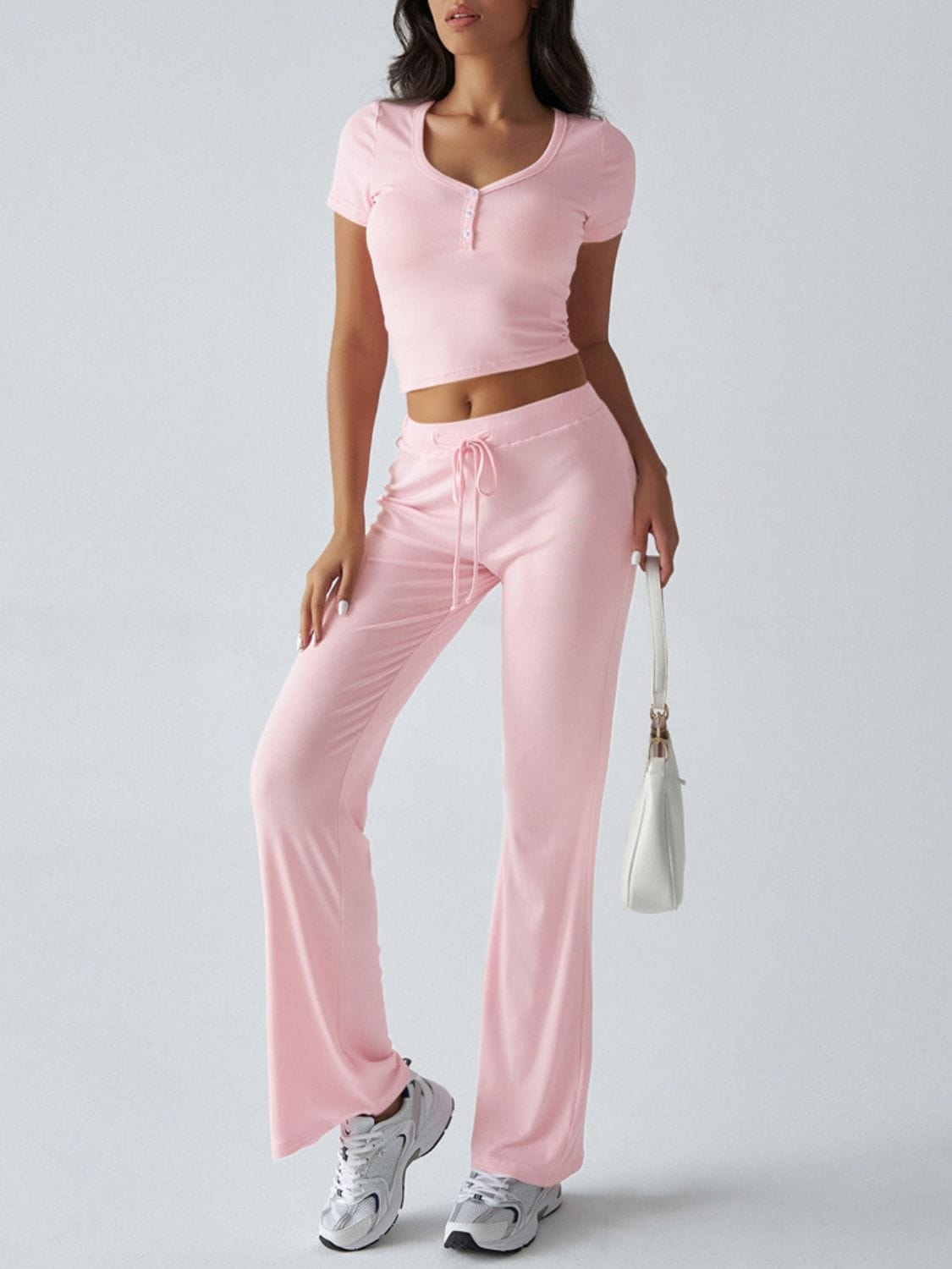 Devine Short Sleeve Top and Drawstring Pants Set - Trendsi