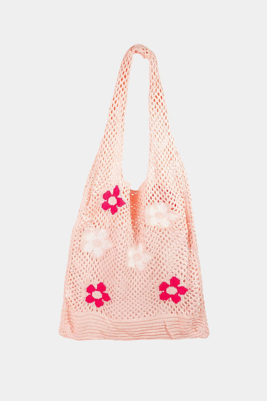 Fame Flower Pattern Knitted Tote Bag - Trendsi