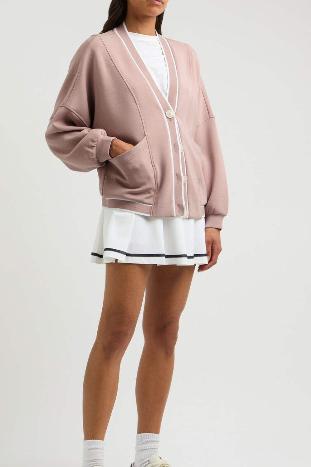 Contrast Trim V Neck Button Up Cardigan - Trendsi - Flyclothing LLC