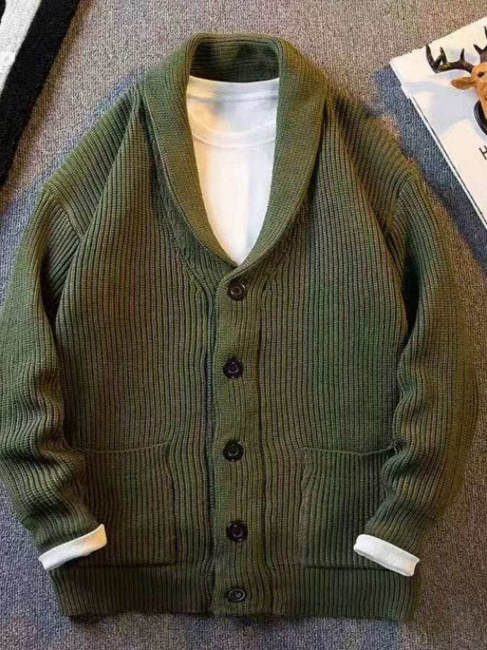 Men's Plus Size Button Down Long Sleeve Cardigan - Trendsi - Flyclothing LLC