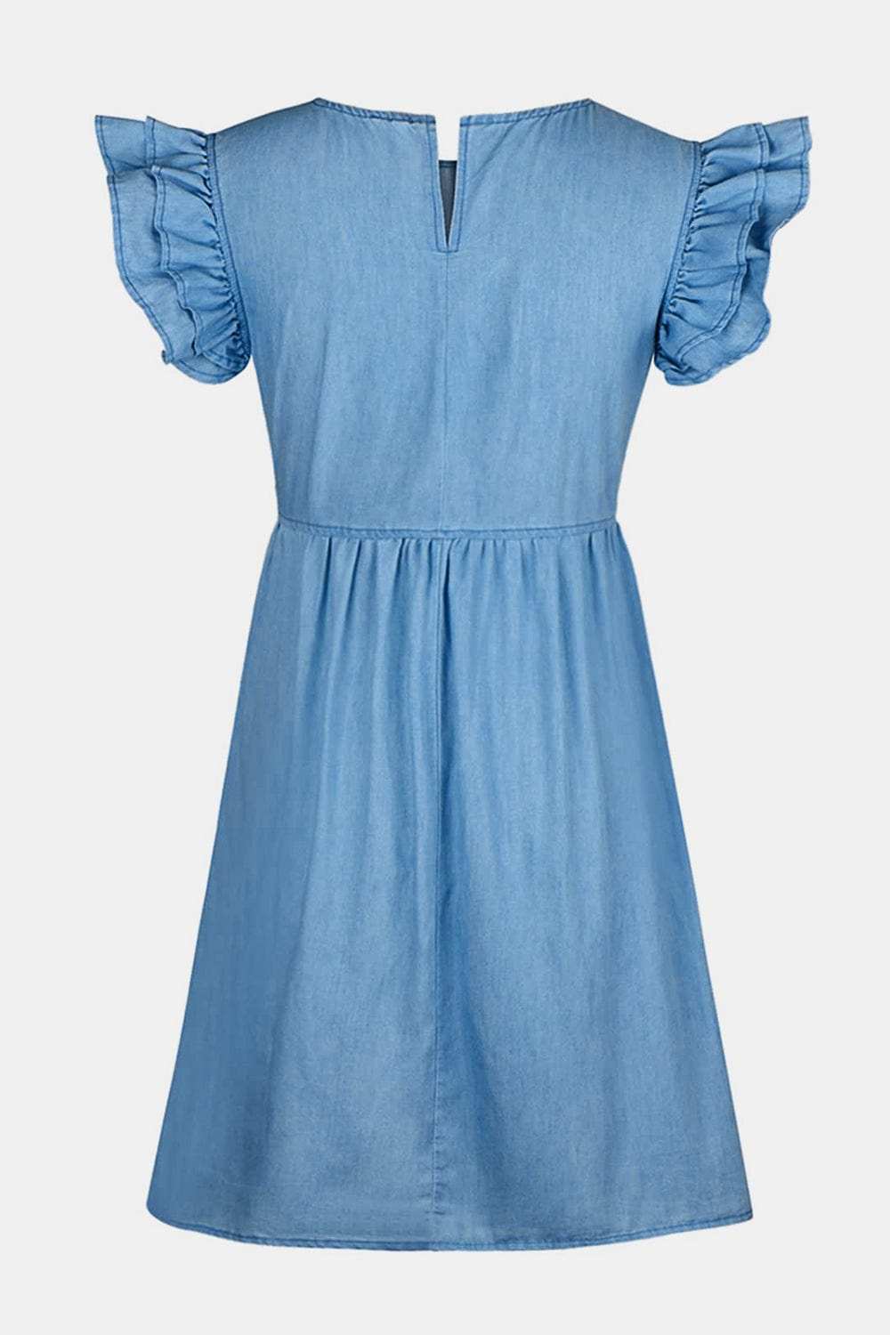 Full Size Ruffled Round Neck Cap Sleeve Denim Dress - Trendsi - Flyclothing LLC