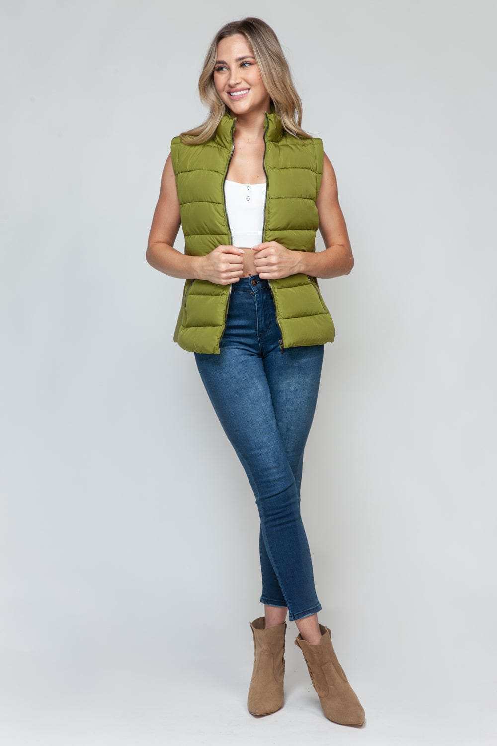 Snobbish Zip Up Turtleneck Vest with Pockets - Trendsi - Flyclothing LLC